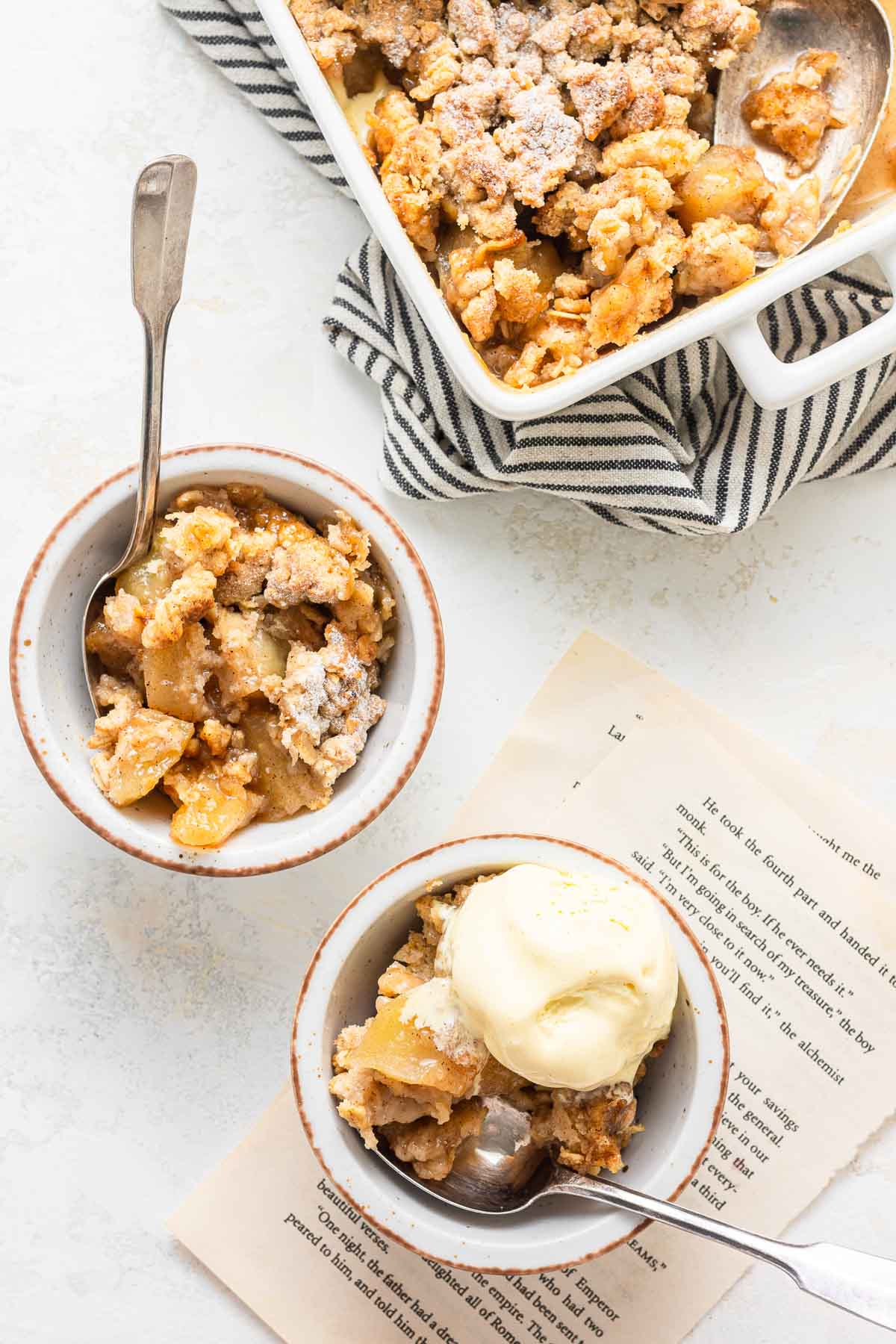 Apple Crisp in ramekins with oats.