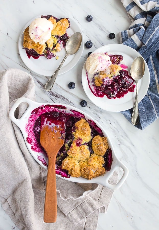 Blueberry Cobbler Recipe for Two with Cornmeal Biscuit Topping.