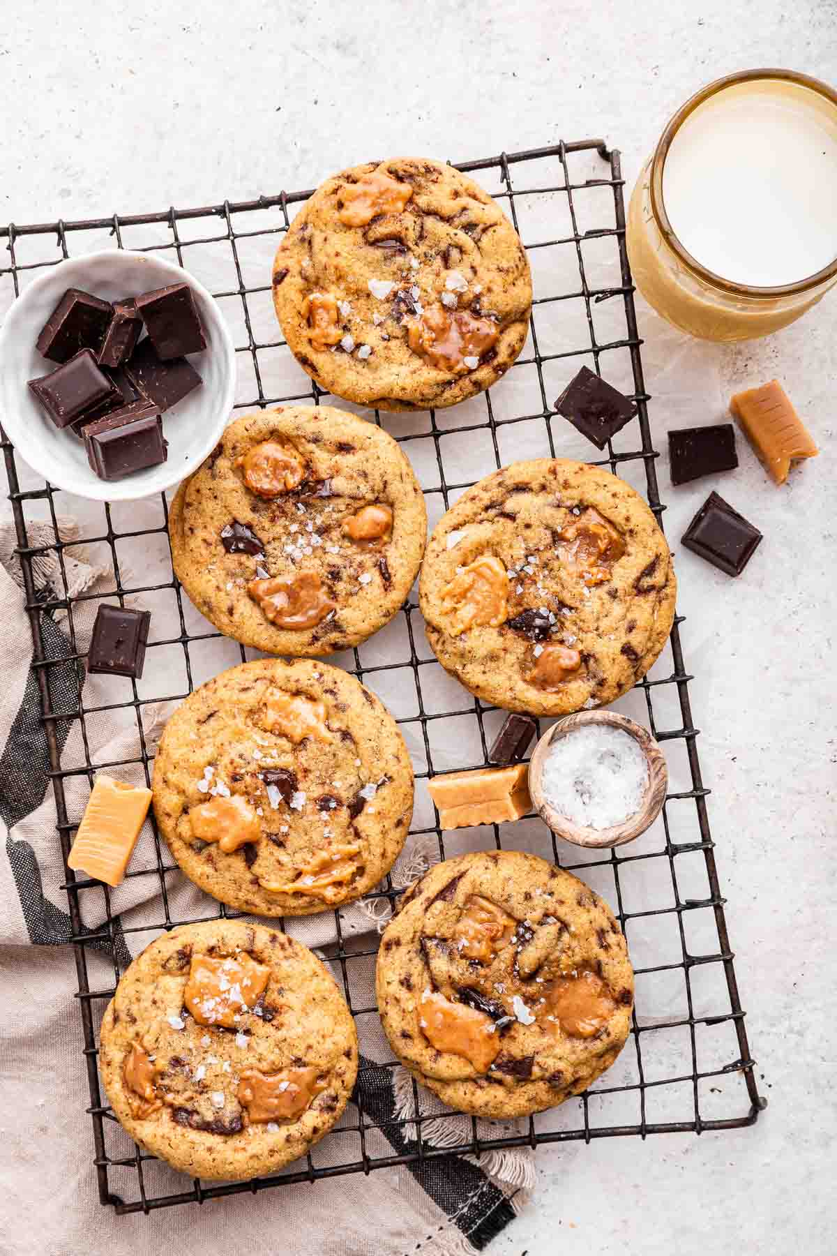 Cooling biscuits on a wire rack.