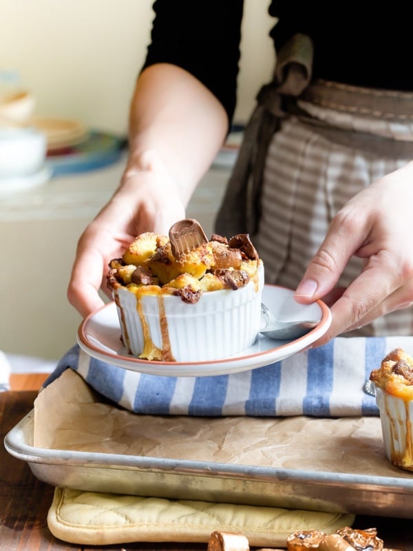 Chocolate Caramel Bread Pudding recipe that serves two. Dessert for Two