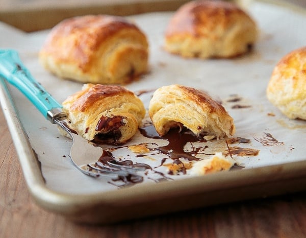 Classic croissants rolled up with chocolate.