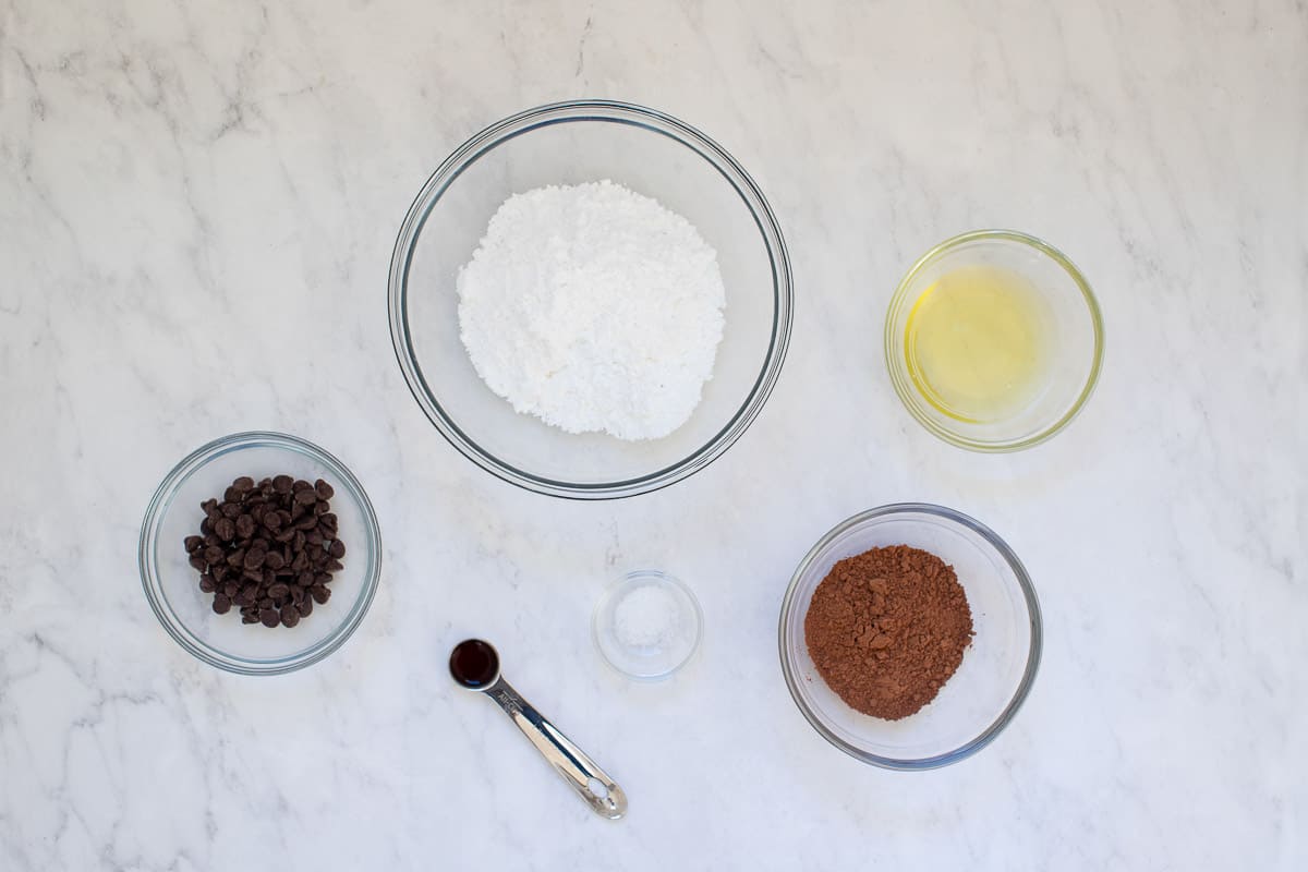 Ingredients for flourless chocolate cookies.