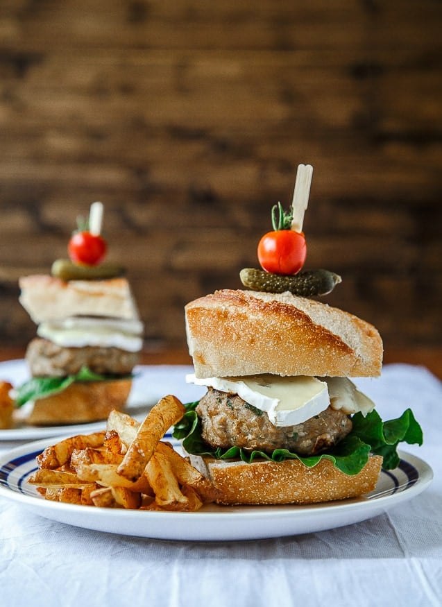 french-chicken-burgers Lemon Tarragon Chicken Burgers with the easiest French Fries! @dessertfortwo