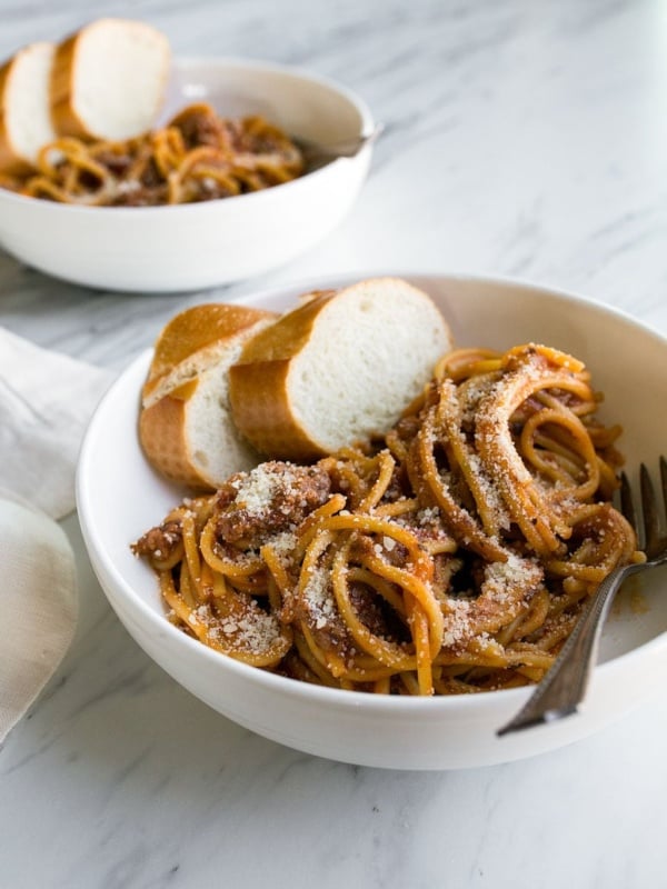 Instant Pot Spaghetti with Meat Sauce Recipe for the Instant Pot Mini 3 quart. One Pot Spaghetti with Meat Sauce. Pasta for Two.