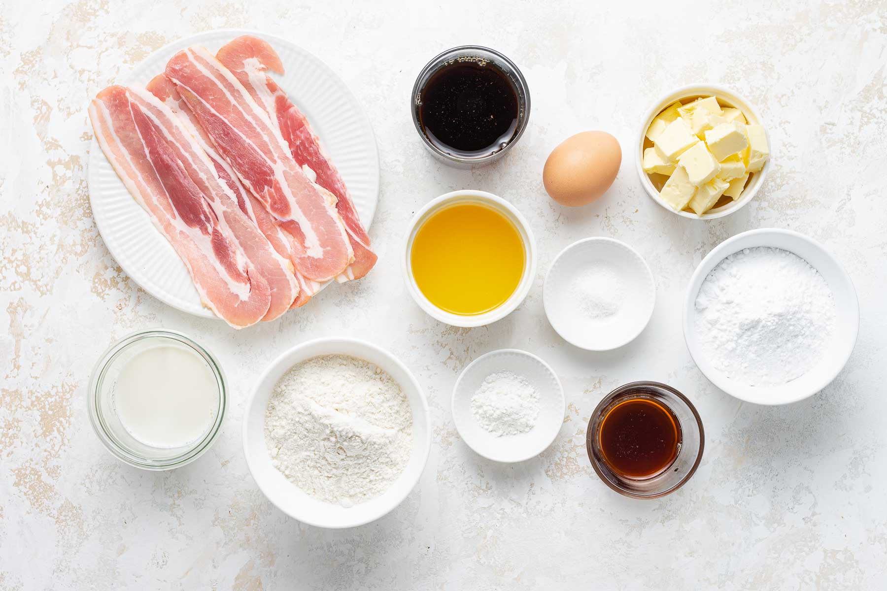 Ingredients for maple bacon cupcakes.