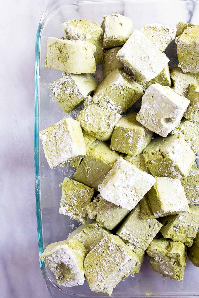Homemade marshmallows, small batch! Flavored with matcha tea