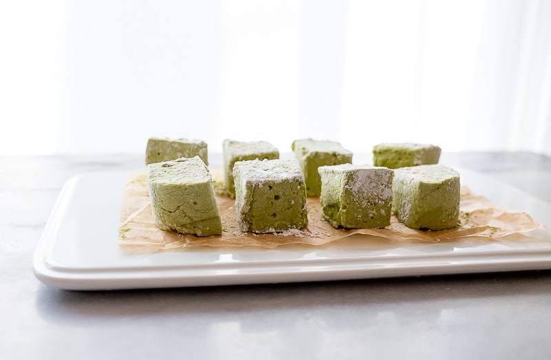Homemade marshmallows with matcha tea