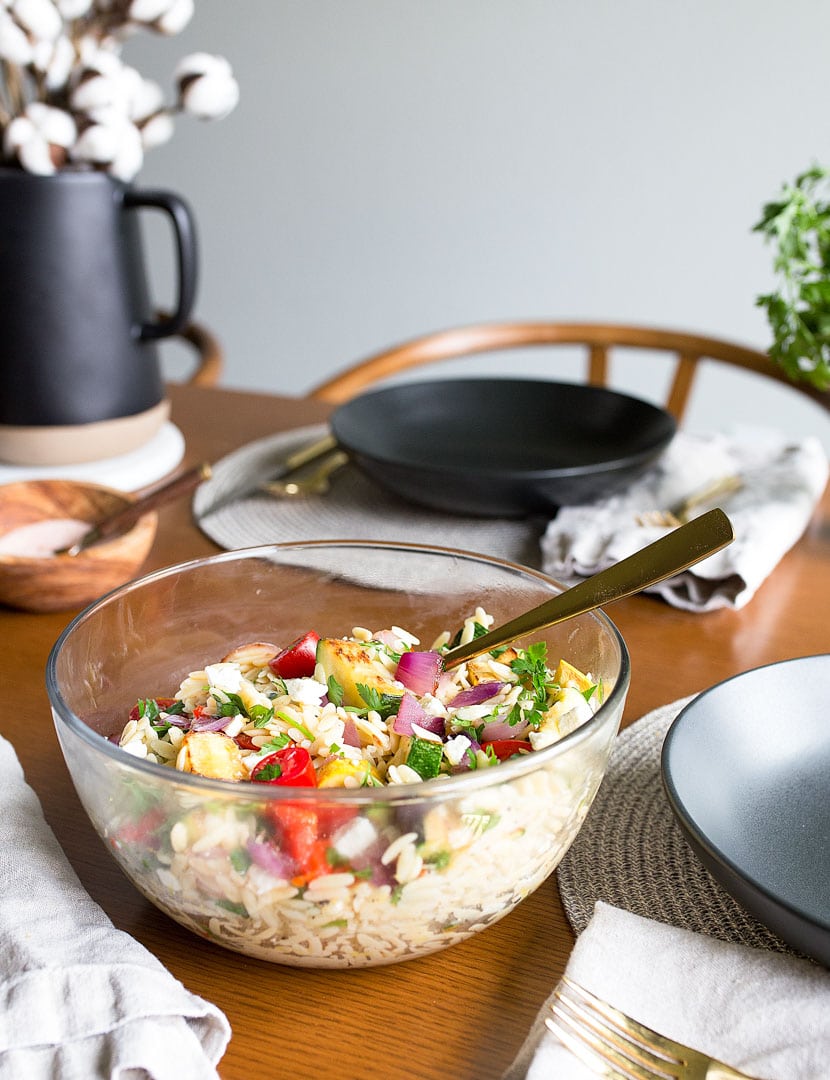 Orzo Pasta Salad with Feta and Grilled Vegetables