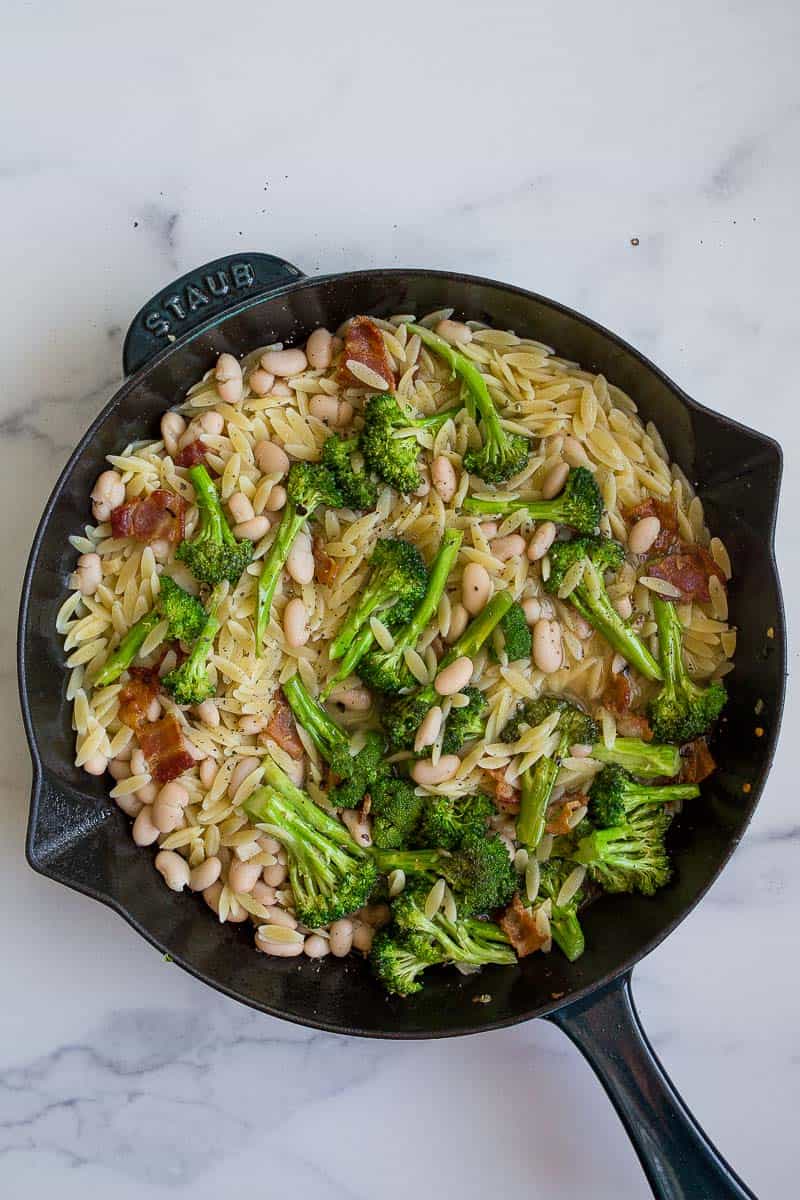 orzo pasta with bacon and broccoli