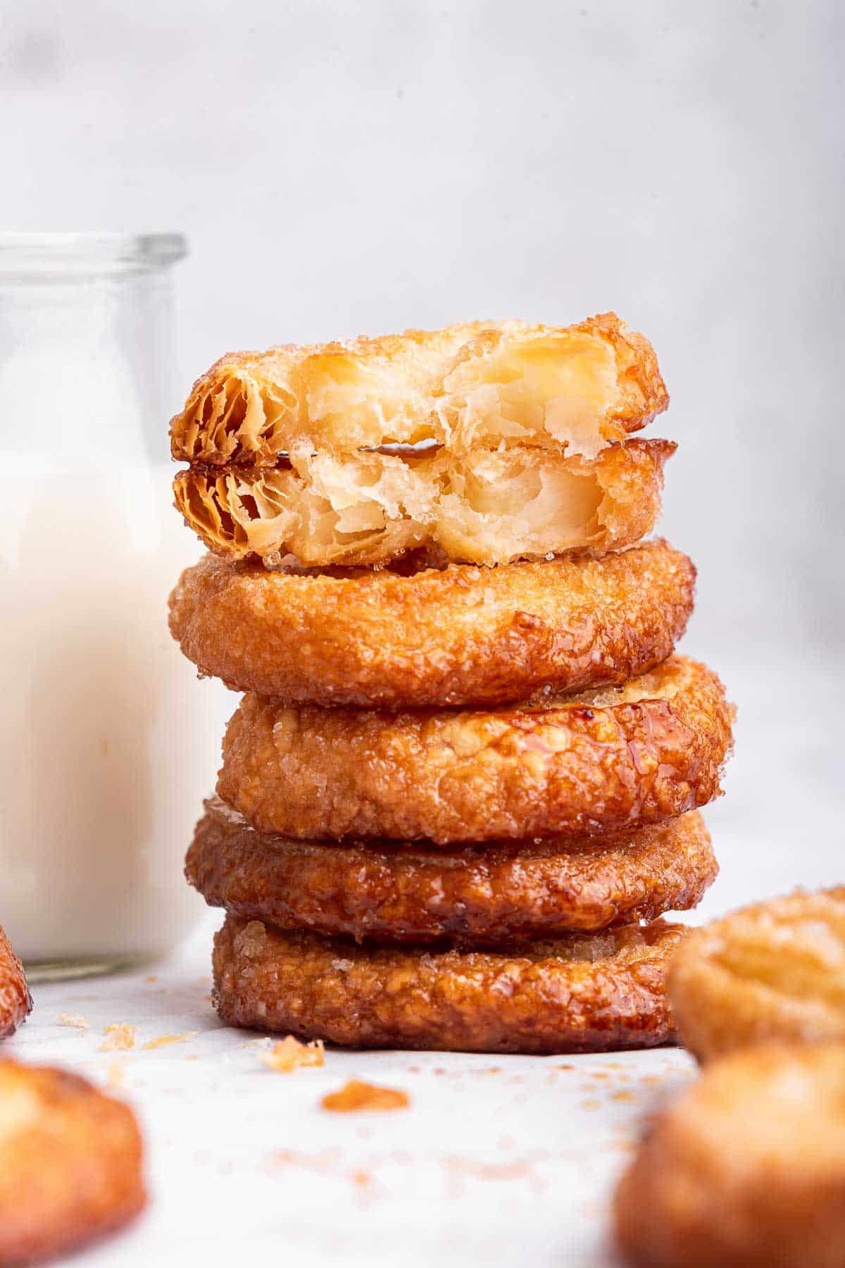 Stack of heart shaped palmiers with one cut in half to shoe insides.