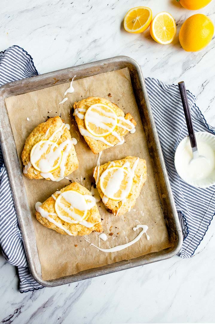 Small Batch Meyer Lemon Scones for Two. Lemon scone recipe that makes 4 scones. Small batch scones!