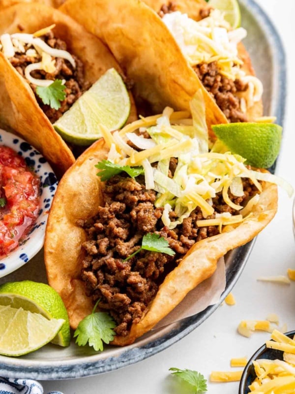 Taco meat recipe in a crispy taco shell.